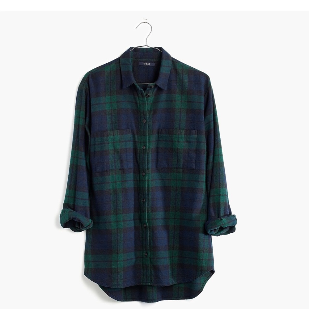 Madewell Flannel Oversized Boyshirt in Dark Plaid